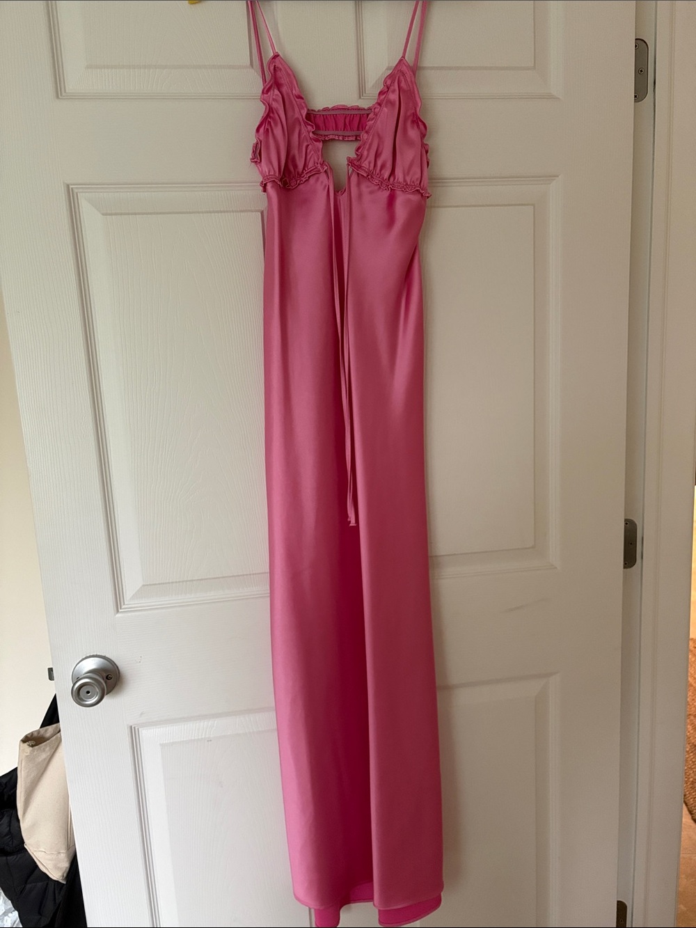 Zara Hot Pink Satin Midi Dress with Ruffle Trim